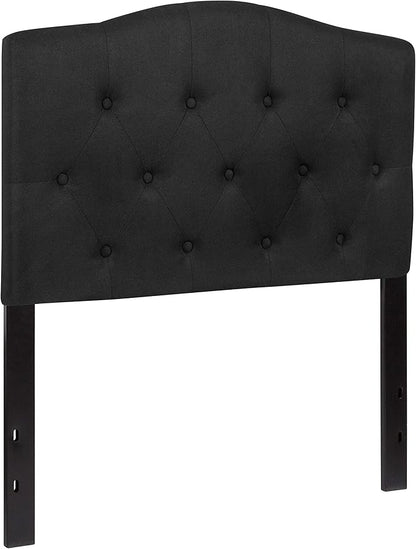 EMMA + OLIVER Twin Size Tufted Upholstered Headboard with Adjustable Metal Bed Rail Slots, Modern Fabric Upholstered Twin Headboard, Black