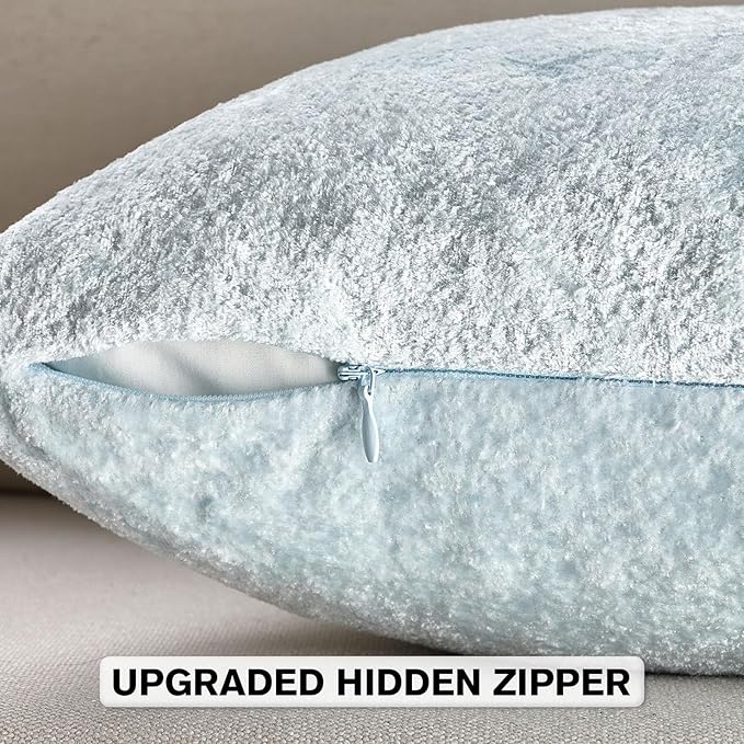 FUTEI Light Blue Flannel Throw Pillow Covers 26x26 Inch Set of 2,Soft Dimensional Textured Euro Pillow Shams,Modern Home Decor for Couch Living Room