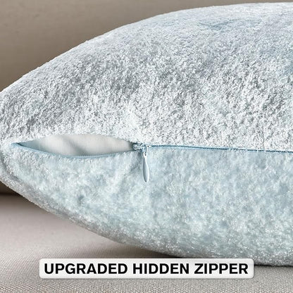 FUTEI Light Blue Flannel Throw Pillow Covers 26x26 Inch Set of 2,Soft Dimensional Textured Euro Pillow Shams,Modern Home Decor for Couch Living Room