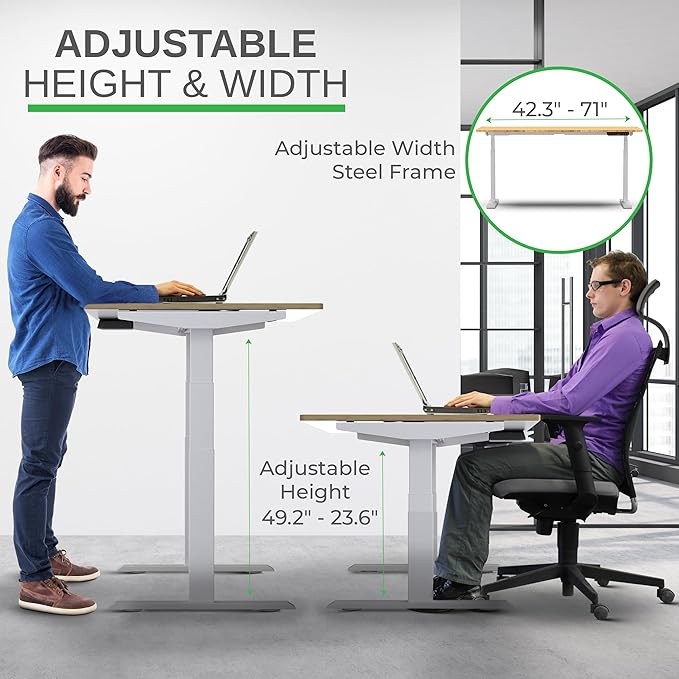 Rise Up Electric Standing Desk Adjustable Height 24-49" Dual Motor One Piece 60x30 Bamboo Large Standing Desk, Sit Stand Desk Rising Desk Home Office