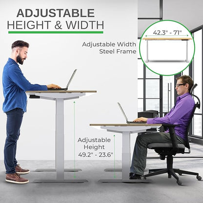 Rise Up Electric Standing Desk Adjustable Height 24-49" Dual Motor One Piece 60x30 Bamboo Large Standing Desk, Sit Stand Desk Rising Desk Home Office
