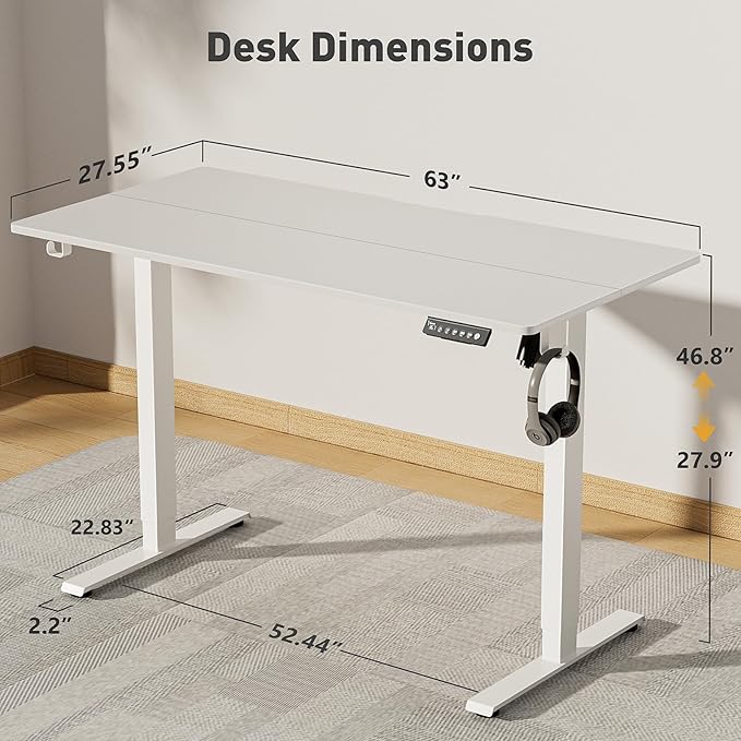 63 x 28 Inch Electric Standing Desk Adjustable Height, Sit Stand Desk, Stand up Desk for Home Office, Computer Workstation (Spliced Desktop,White)