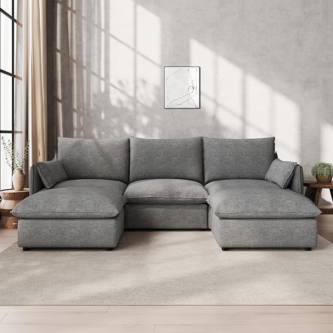 Waterproof Cloud Sectional Couches for Living Room,High Backrest Down Filled Couch,5 Seater Oversized Modular U-Shaped Sofas,Detachable Sofa Covers,Dark Grey
