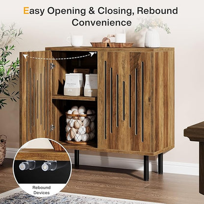 Tribesigns Set of 2 Sideboard Buffet with Storage, 59" Buffet Sideboard Cabinet with Adjustable Shelves, Accent Storage Cabinet for Living Room, Rustic Brown