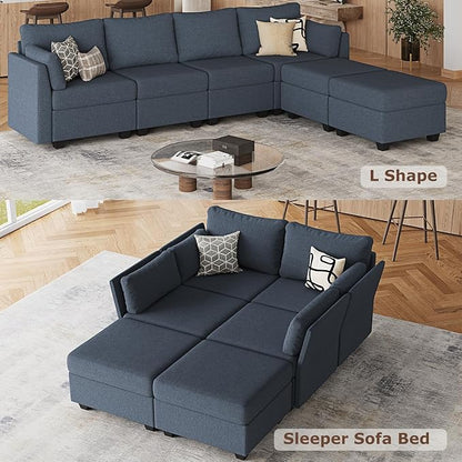 114.17" Modular Sectional Sofa, 6 Seat Sectional Couches with Storage, Memory Foam, Convertible Modular Couch for Living Room, U Shaped Comfy Modular Sofa with Chaise, Blue Grey