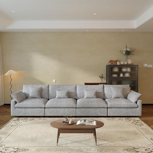 JACH Sectional Couches for Living Room, 4 Seater Cloud Sectional Couch with Deep Seat, Down Filled Modular Sofa, Covers Removeable & Washable, Sofas Furniture for Living Room, Light Grey