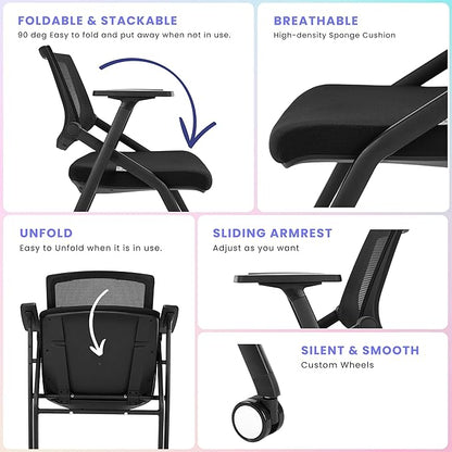 40 Pack Chairs Stackable Conference Room Chairs with Wheels and Paddle, Ergonomic Mesh Back and Arms for Home Office Desk Folding Chairs (20 Boxes)