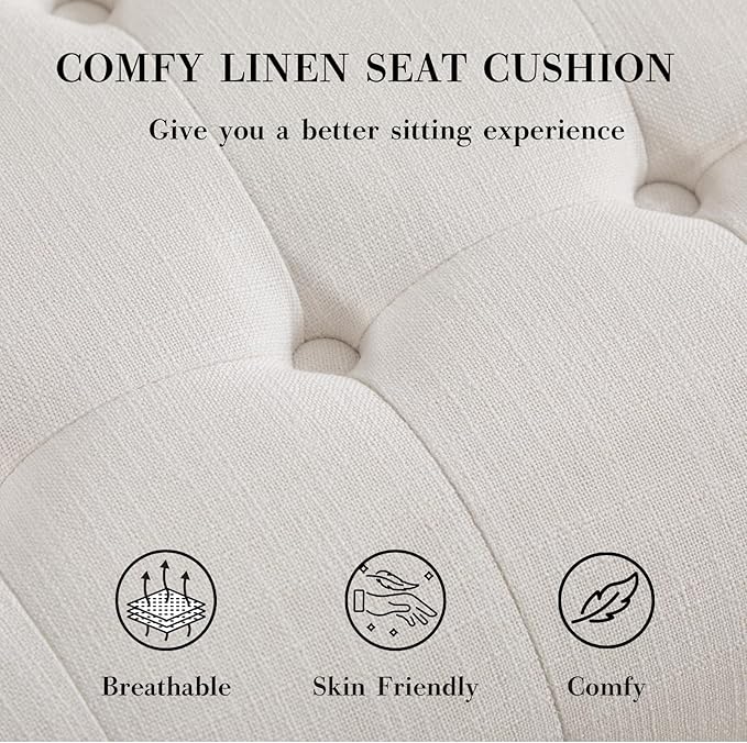 HEAH-YO Living Room Accent Chairs Set of 2,Modern Armless Chair for Bedroom with Button Tufted Back and Wood Legs,Upholstered Comfy Reading Chair for Makeup Vanity Office Cafe,Linen Beige