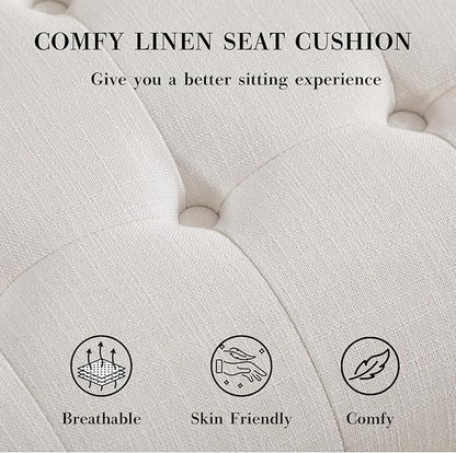 HEAH-YO Accent Chair Set of 1,Modern Vintage Living Room Chair for Bedroom with Button Tufted Back and Wood Legs,Upholstered Comfy Reading Chair for Makeup Vanity Cafe,Linen Beige