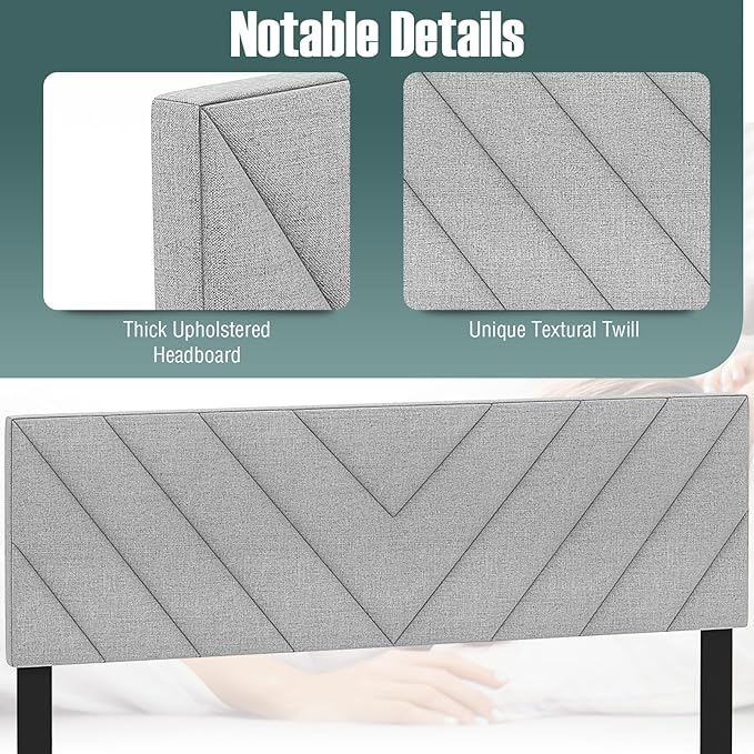 Giantex Linen Upholstered Headboard for Full & Queen Size Bed Frame, Adjustable Width Button Tufted Headboard Only with Solid Rubber Wood Legs, Modern Headboard,Grey