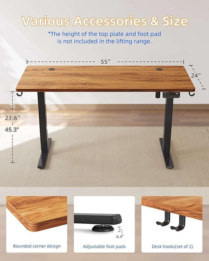 YIHAYO Electric Standing Desk, 55 x 24 Inches Stand Up Desk with Splice Board, Adjustable Height Desk, Computer Desk for Home Office, Black Frame/Rustic Brown Top