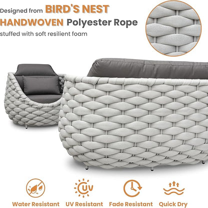 Patio Conversation Deck Furniture Sets: 6-Piece Aluminum Woven Rope Outdoor Sofa Set - Modern Cushions Couch Set - No Assembly Metal Porch Seating for Deck Yard Garden Lanai Pool Hotel Resort