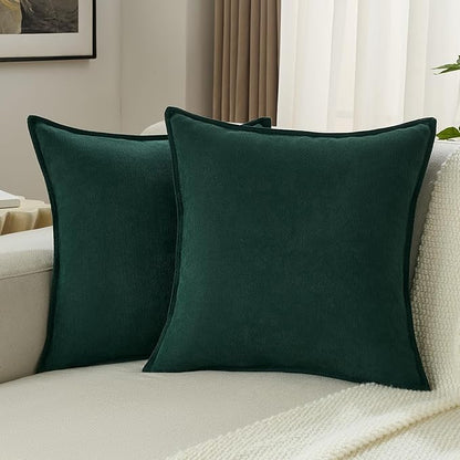 FUTEI Christmas Dark Green Chenille Throw Pillow Covers 22x22 Inch Set of 2,Edges Double-Stitched Cushion Cases,Modern Home Decor for Couch Living Room