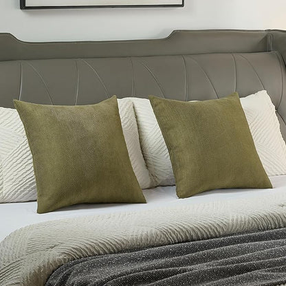 FUTEI Olive Green Chenille Throw Pillow Covers 26x26 Inch Set of 2,Soft Wide Chevron Textured Euro Pillow Shams,Farmhouse Home Decor for Couch Bed Living Room