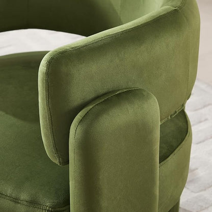 Set of 2 Accent Chairs with Arms, Upholstered Barrel Armchair with Curved Back, Comfy Single Side Chair for Reading, Living Room, Home Office, Green