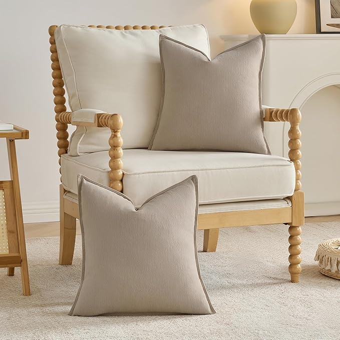 FUTEI Oatmeal Chenille Throw Pillow Covers 16x16 Inch Set of 2,Edges Double-Stitched Cushion Cases,Modern Home Decor for Couch Living Room