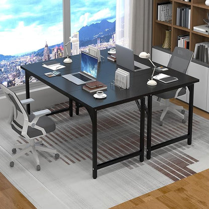 55inch Computer Desk with Deeper Carbon Fiber Desktop, Gaming Office Desk with Sturdy Metal Frame,Home Office Desk for Gaming, Working, Studying, Black