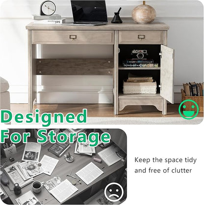 Chogori 47" Solid Wood Executive Desk, Farmhouse Office Computer Desk with 2 Drawers & Storage Cabinet, Wooden Writing Table for Home Office Study Bedroom,Gray