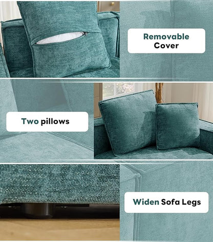 WILLOVE Modular Sectional Sofa Set, Chenille Cloud Couch with Wide Armrests & 8 Pillows, Deep Seat Couches for Living Room, 6-Seater Green