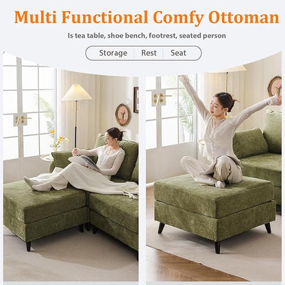 135'' Modular Sectional Sofa with All Seats Storage, Oversized Sleeper Sofa Bed,4-Seater Comfy Cloud Couches with Movable Ottoman,Big Sectionals for Living Room,Bedroom,Velet,Green