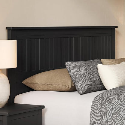 Serene Solid Wood Window-Pane Panel Headboard – Easy Assembly, Casual Coastal Style – King Size in Black