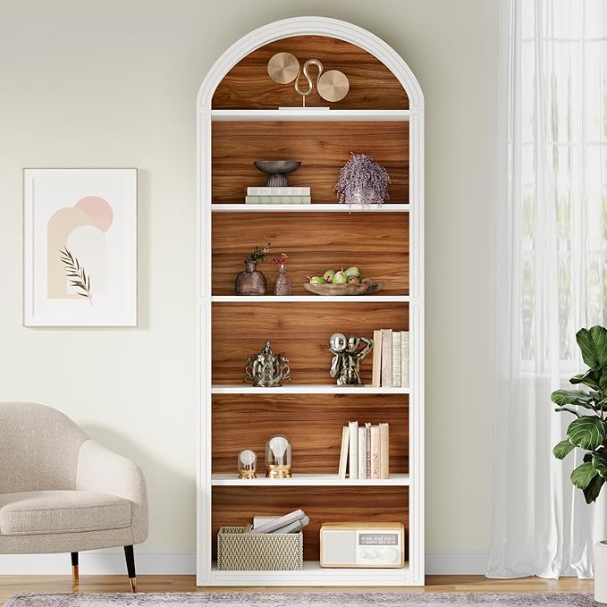 Tribesigns 77.16" Tall Arched Bookshelf, 6-Tier White Arched Bookcase with Storage Shelves for Living Room, Bedroom, Set of 2 (White, 6-Tier)