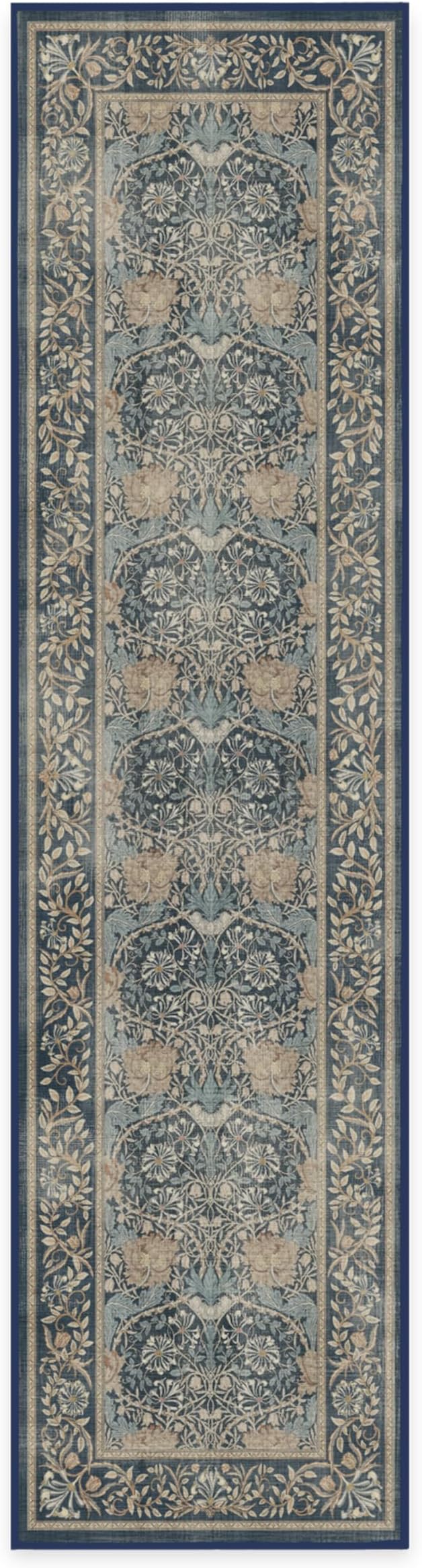 RUGGABLE x Morris & Co Machine Washable Runner Rug – Honeysuckle & Tulip Blue 2.5x10, Stain-Resistant, Non-Slip – Washable Rug for Hallway, Entryway, Living Room & Kitchen–with Standard Pad