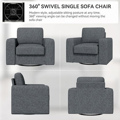 360 Degree Rotation Swivel Accent Sofa Chairs Set of 2, 36'' Width Oversized Armchairs Linen Living Room, Reading-Dark Gray