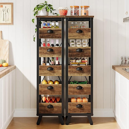 Tribesigns Wood Fruit and Vegetable Storage Rack, 5-Tier Narrow Snack Stand Kitchen Stand Fruit Basket, Pull-Out Utility Organizer for Kitchen, Living Room, Rustic Brown