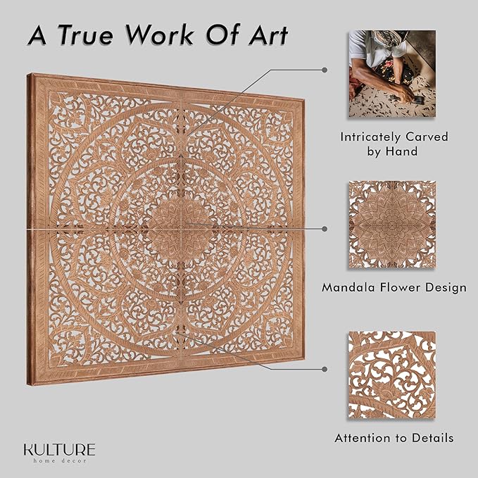 Queen Wood Headboard Rustic | Carved Full Head Board Only | Wooden Wall Art Full Size Bed | Wall Mount Decor King or Queen | Bed Headboard Panels