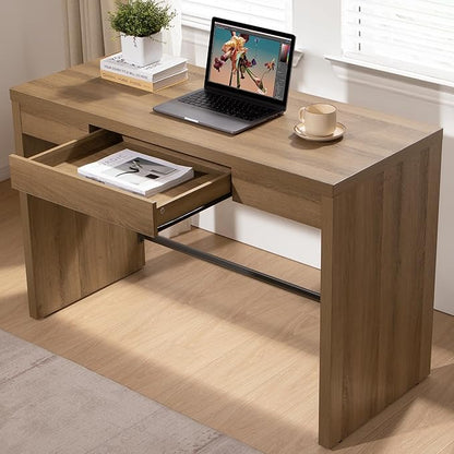 SICOTAS Computer Desk Writing Table - 47-Inch Home Office Executive Desk with Drawer, Farmhouse Study Desk with Storage,Boho Makeup Vanity Table for Bedroom Dormitory (Reclaimed Caramel Oak, 1 Piece)