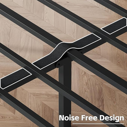 Full Bed Frame with Headboard PU Leather Upholstered Bed Frame Platform,All Metal Slats Support Platform Bed Frame with Storage Space,Easy Assembly,Noise Free,No Box Spring Needed,Black