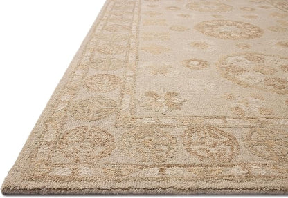 Loloi Chris Loves Julia Dorothea Collection DRT-03 Dove/Natural 9'-3" x 13' Area Rug Wool Neutral Floral Living Room Bedroom Carpet