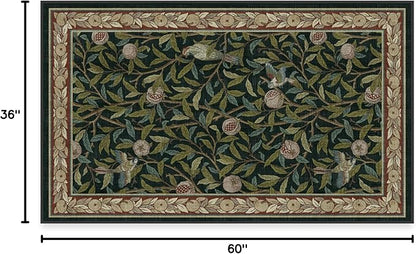 RUGGABLE x Morris & Co Washable Area Rug – Pomegranate Blue Green 3x5, Stain-Resistant, Non-Slip – Small Machine Washable Rugs for Living Room, Bedroom, Hallway, Entryway & Office–with Standard Pad