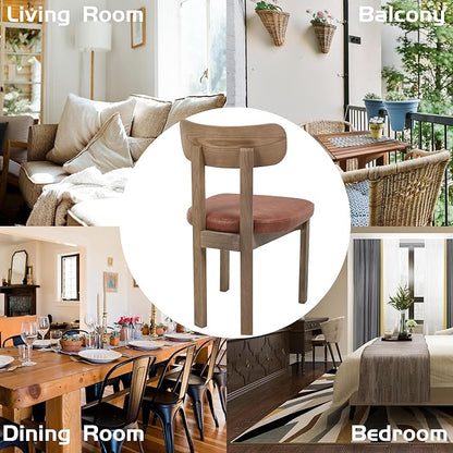 Brown Dining Chairs Set of 6, Mid Century Modern Leather Dining Room Chairs with Curved Back, Armless Kitchen Chairs for Living Room/Restaurant/Balcony/Bedroom/Home Desk/Task