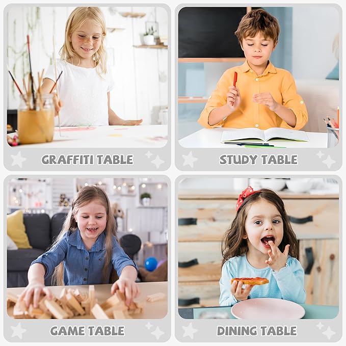 Adjustable Kids Table Chairs Set – Graffiti Desktop, Multi-Activity Height-Adjustable Toddler Study Desk for Ages 3-8 – Ideal for Home, Classroom, Daycare (W-Gray, 4 Chairs-23.6" L x 23.6" W)