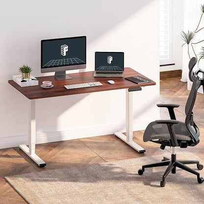 FLEXISPOT E6 3 Stages Dual Motor Electric Standing Desk 48x24 Inch Whole-Piece Board Height Adjustable Desk Electric Sit Stand Desk(White Frame + Mahogany Desktop, 2 Packages)