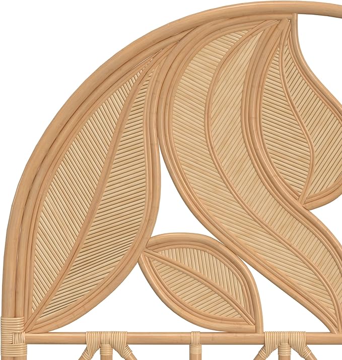 Kouboo Palm Springs Rattan Headboard for California King Size Beds Natural Boho Farmhouse Style with Intricate Palm Leaf Pattern and Arch Perfect for Coastal Beach Bedroom 72 in Wide from