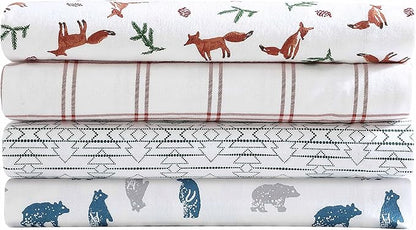 Eddie Bauer- Twin XL Sheet Set, Cotton Flannel Bedding Set, Brushed for Extra Softness, Cozy Home Décor (Fox Trail Orange, Twin XL)