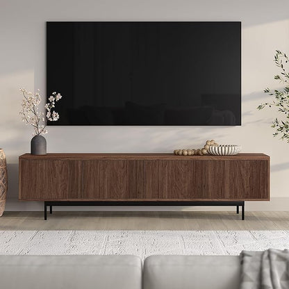 Henn&Hart Rectangular TV Stand for TV's up to 85" in Satin Walnut, for Home, Living Room, Bedroom, Entertainment Room, Office