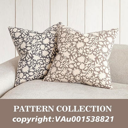 Foindtower Set of 2 Decorative Neutral Floral Throw Pillow Covers Accent Farmhouse Cushion Covers Boho Vintage Pillowcase for Couch Sofa Bedroom Living Room Home Decor,20×20 Inch,Tan
