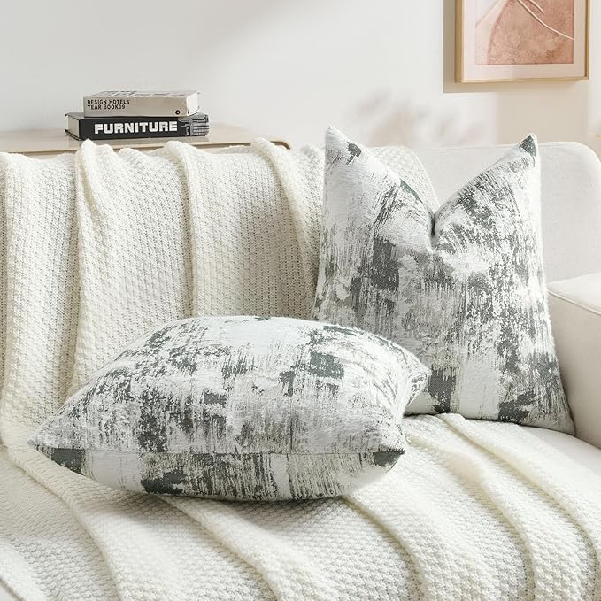 FUTEI Dark Green White Decorative Throw Pillow Covers 26x26 Inch Set of 2,Soft Faux Cashmere Jacquard - Textured & Cozy Euro Pillow Shams,Modern Home Decor for Couch Bed Living Room