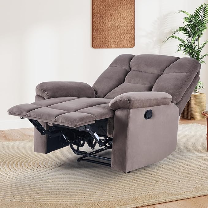 EBELLO Manual Recliner Chair for Adults with Soft Padded Headrest and Backrest, Overstuffed Single Recliner Sofa Chair for Living Room, Dark Brown