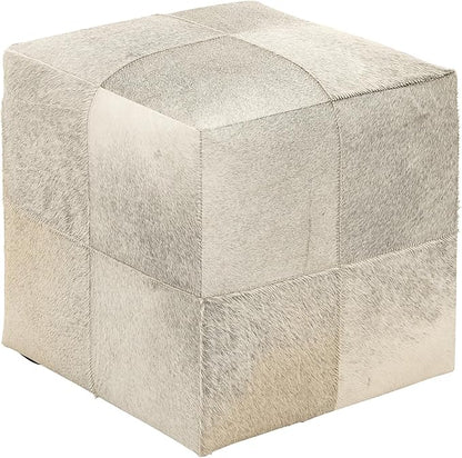 Deco 79 Leather Handmade Living Room Stool Cowhide Patchwork Ottoman, Foot Stool 16" x 16" x 16", Gray