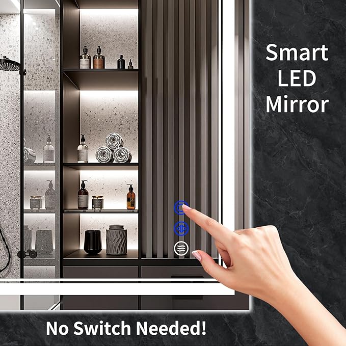 30"x30" LED Bathroom Mirror with Anti-Fog, Stepless Dimmable Lights, 3 Color Modes, Shatter-Proof Tempered Glass, Memory Function & Waterproof Design