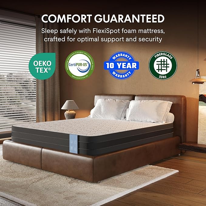 FLEXISPOT Queen All-in-One Adjustable Bed with 8" Gel Memory Foam Mattress, Linen Upholstered Bed Frame, Head & Foot Incline, Adjustable Headboard, 10-Year Warranty, Sage