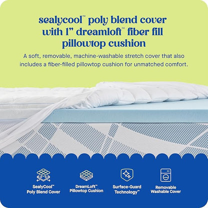 Sealy Dreamlife 3” Gel Memory Foam Queen Mattress Topper with 1” Quilted Cooling Cover, SealyComfort Gel Foam, SealyCool Poly Blend Cover
