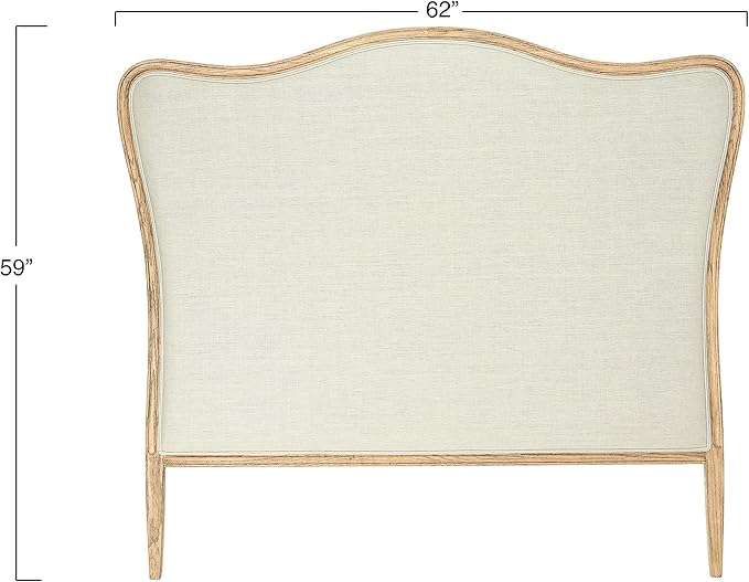 Creative Co-Op Modern Farmhouse Solid Oak Wood Headboard with Linen Upholstery, Natural and Beige, Queen