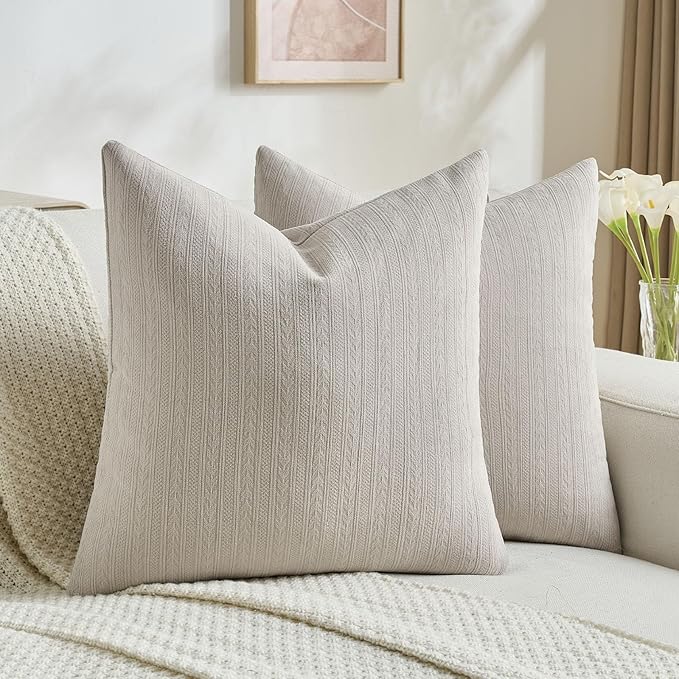 FUTEI Oatmeal Decorative Throw Pillow Covers 18x18 Inch Set of 2,Soft Cozy Wheat Ear Striped Patterns Cushion Cases,Modern Home Decor for Couch Bed Living Room