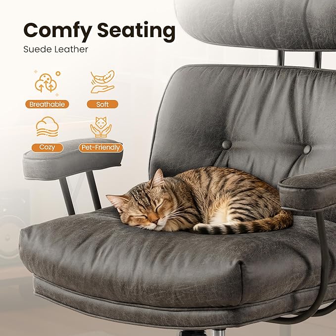 Home Office Desk Chair, Mid-Century Modern Office Chair with Adjustable Lumbar Support, Thickened Cushion Executive Desk Chair with 360 Rolling Swivel for Meeting Game Study Room(Dark Grey)